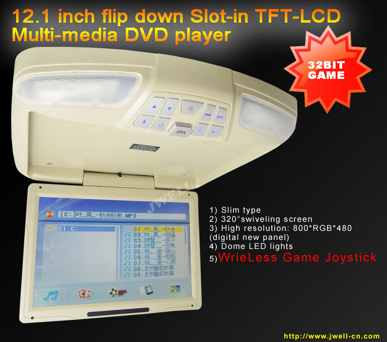 12.1 inch flip down Slot-in TFT-LCD Multi-media DVD player